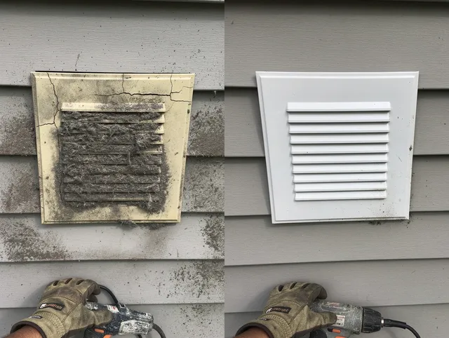 Port Wentworth Dryer Vent Cleaning technician installing high-quality dryer vent cover at a residential property in Port Wentworth